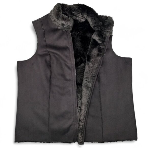 Coldwater Creek Women's Size 2X Black Swirl Fully Reversible Faux Suede Vest - Picture 6 of 6